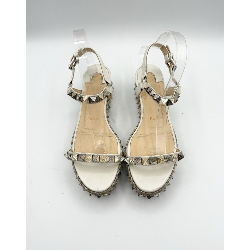 Christian Louboutin Cataclou 60 Cork White & Gold Platform Sandals Sz EU 37 - Picture 5 of 14